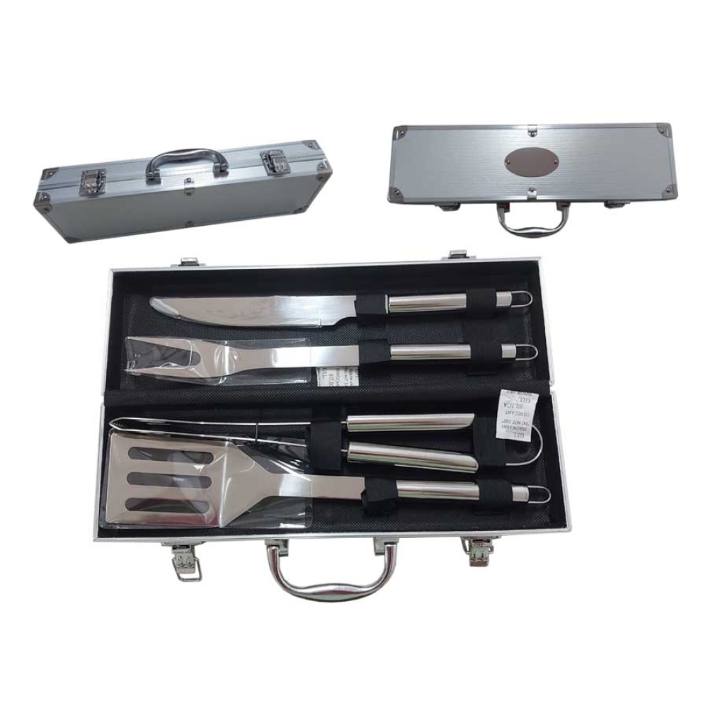 Kit Churrasco 4 Peças Em Aço Inox - Maleta Em Alumínio-143406